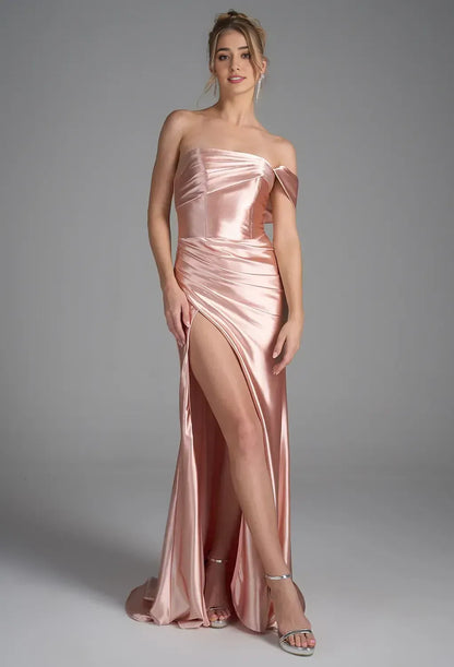 Mermaid Straight Neckline Elegant Floor Length Evening Dresses Satin Sleeveless Simple Strapless Simple Strapless Prom Dresses for Women