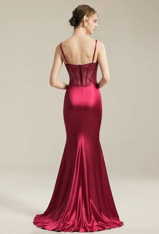 Mermaid Trumpet Spaghetti Straps Classic Prom Dress Floor-Length Corset Appliques Sleeveless Hot Sale Long Evening Dresses