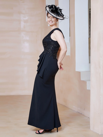Mermaid V-neck Sleeveless Floor-length Ruffle Black Mother of the Bride Dress