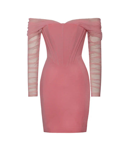 Formal Women's Dresses Pink Off Shoulder Mesh Sleeve Corset Dress Prom Dresses Stores