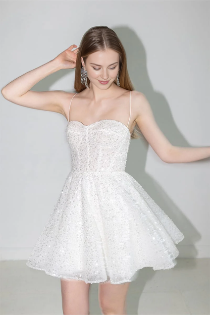 Prom Shop Dresses Spaghetti Straps Sparkly Backless Mini Dress Prom Dress Formal Women's Dresses