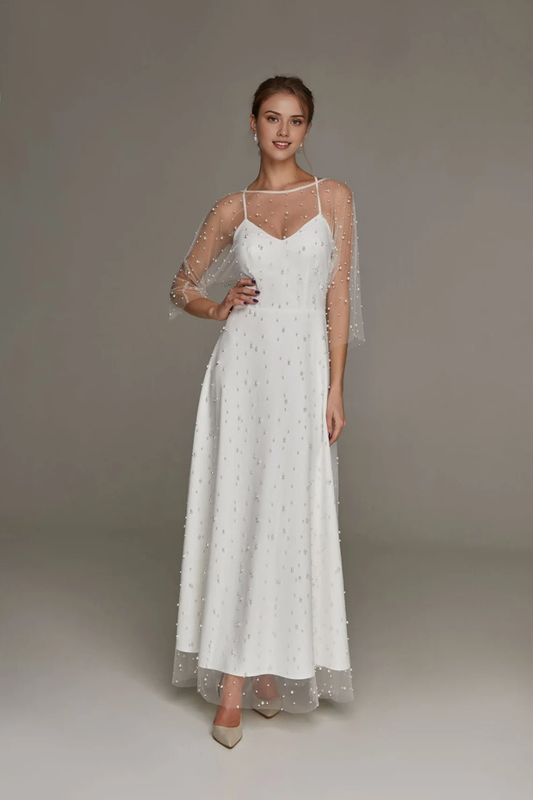Minimalist Beaded Wedding Dress Beach Bridal Gown Spaghetti Straps Backless Wedding Dress White Evening Dress Bridal Wedding Party Dress Prom Dress