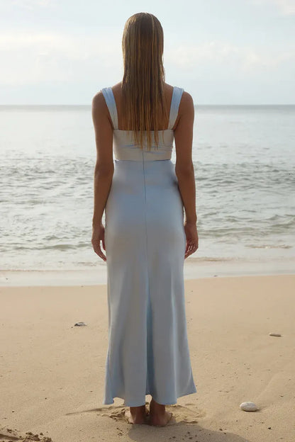 Minimalist Fitted Cowl Neck Sleeveless Satin Ankle-Length Prom Dress