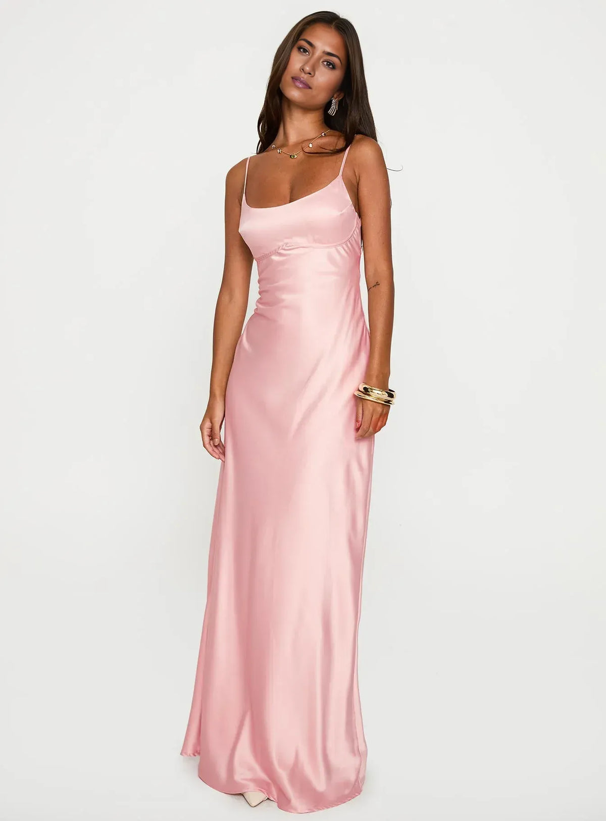 Minimalist Fitted Square Neck Sleeveless Satin Floor-Length Prom Dress