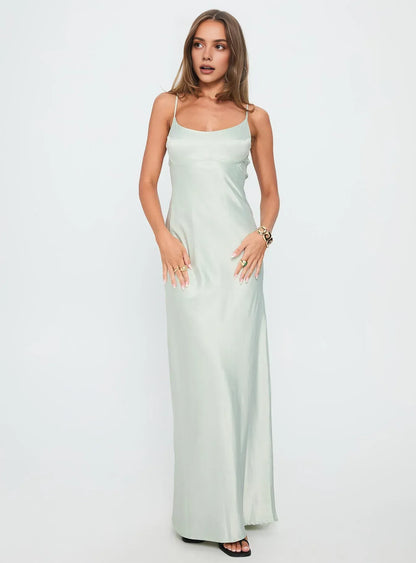 Minimalist Fitted Square Neck Sleeveless Satin Floor-Length Prom Dress