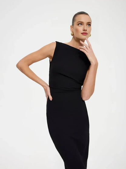 Minimalist Sheath/Column Boat Neck Sleeveless Backless Floor-Length Prom Dress