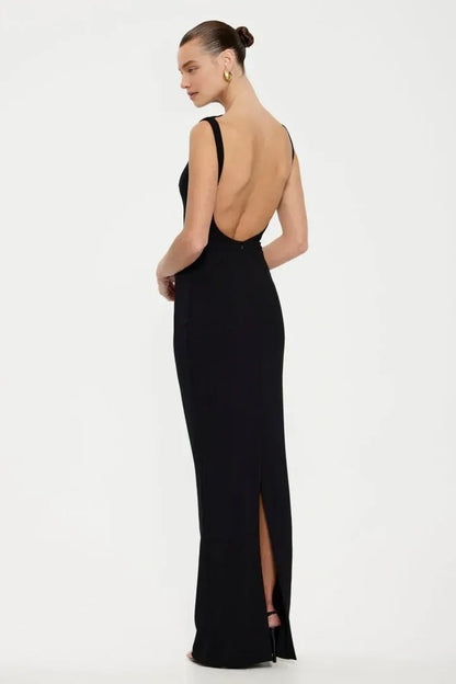 Minimalist Sheath/Column Boat Neck Sleeveless Backless Floor-Length Prom Dress