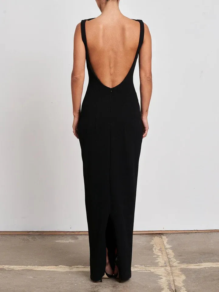 Minimalist Sheath/Column Boat Neck Sleeveless Backless Floor-Length Prom Dress