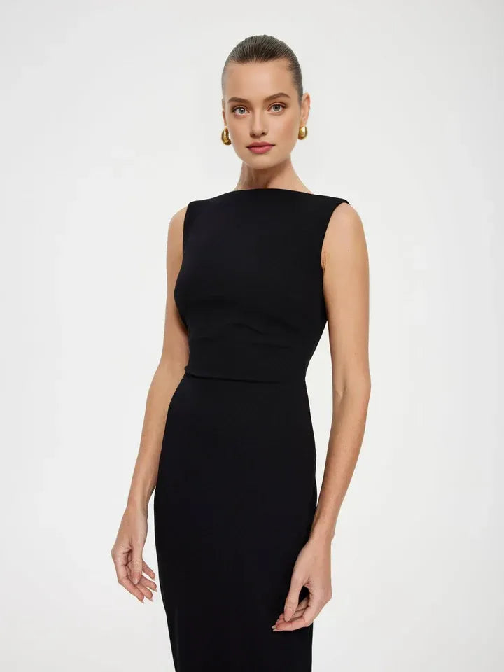 Minimalist Sheath/Column Boat Neck Sleeveless Backless Floor-Length Prom Dress