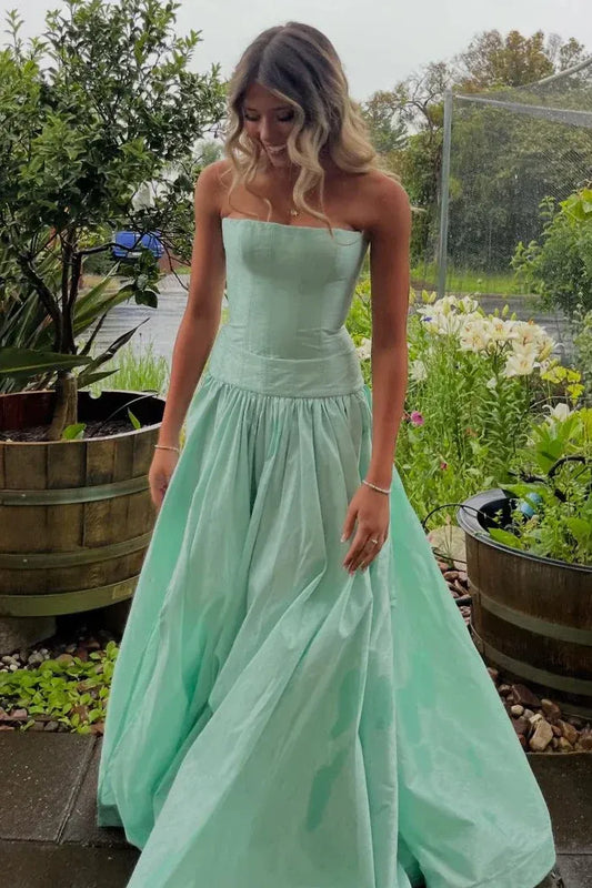 Mint Green Strapless Corset A-Line Flowy Maxi Formal Dress