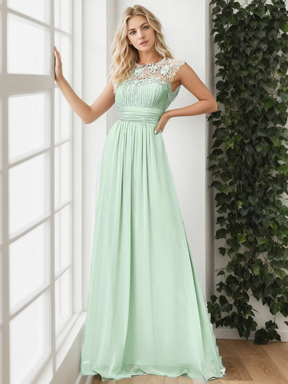 Classic Maxi Long Lace Cap Sleeve Bridesmaid Dress