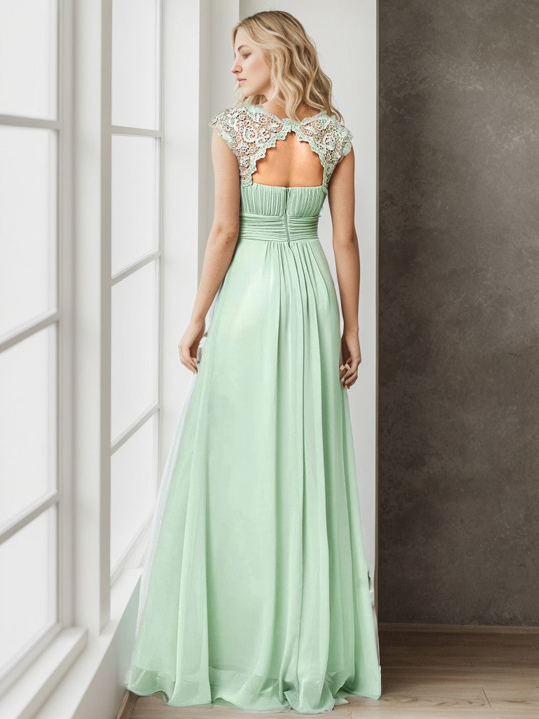 Classic Maxi Long Lace Cap Sleeve Bridesmaid Dress