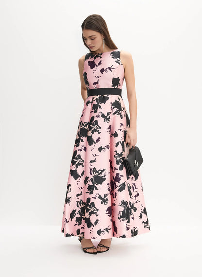 Modern A-Line High Neck Sleeveless V Back Floor-Length Prom Dress