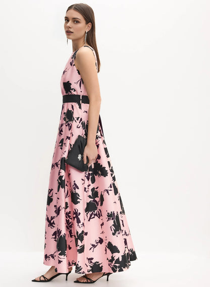 Modern A-Line High Neck Sleeveless V Back Floor-Length Prom Dress