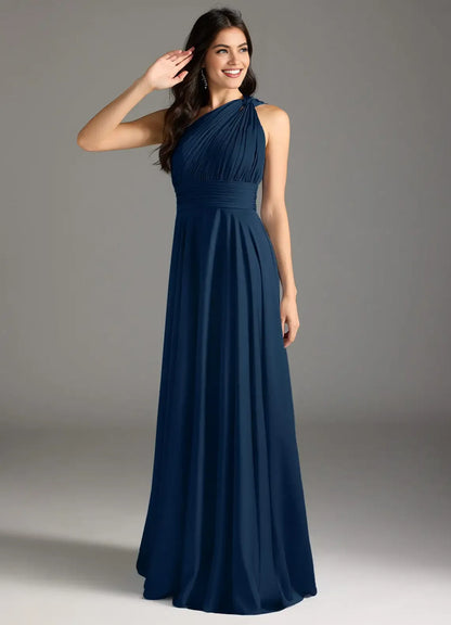 Modern A-Line One Shoulder Sleeveless Backless Floor-Length Evening Dress