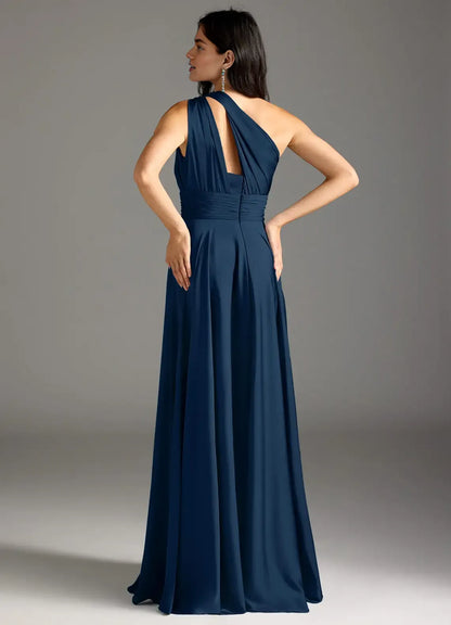Modern A-Line One Shoulder Sleeveless Backless Floor-Length Evening Dress