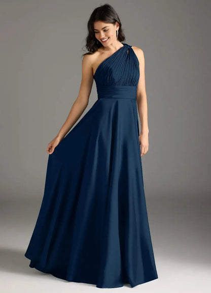 Modern A-Line One Shoulder Sleeveless Backless Floor-Length Evening Dress