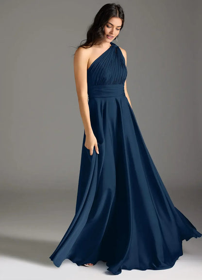 Modern A-Line One Shoulder Sleeveless Backless Floor-Length Evening Dress