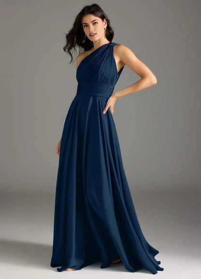 Modern A-Line One Shoulder Sleeveless Backless Floor-Length Evening Dress