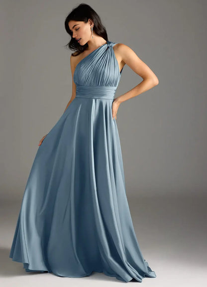 Modern A-Line One Shoulder Sleeveless Backless Floor-Length Evening Dress