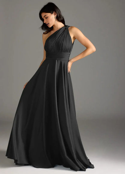 Modern A-Line One Shoulder Sleeveless Backless Floor-Length Evening Dress