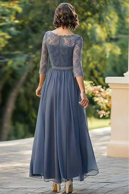Modern A-Line Scoop Neck 3/4 Sleeves Backless Ankle-Length Mother of the Bride Dress