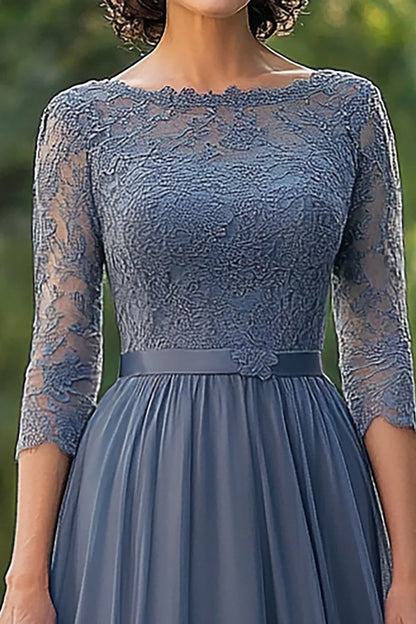 Modern A-Line Scoop Neck 3/4 Sleeves Backless Ankle-Length Mother of the Bride Dress