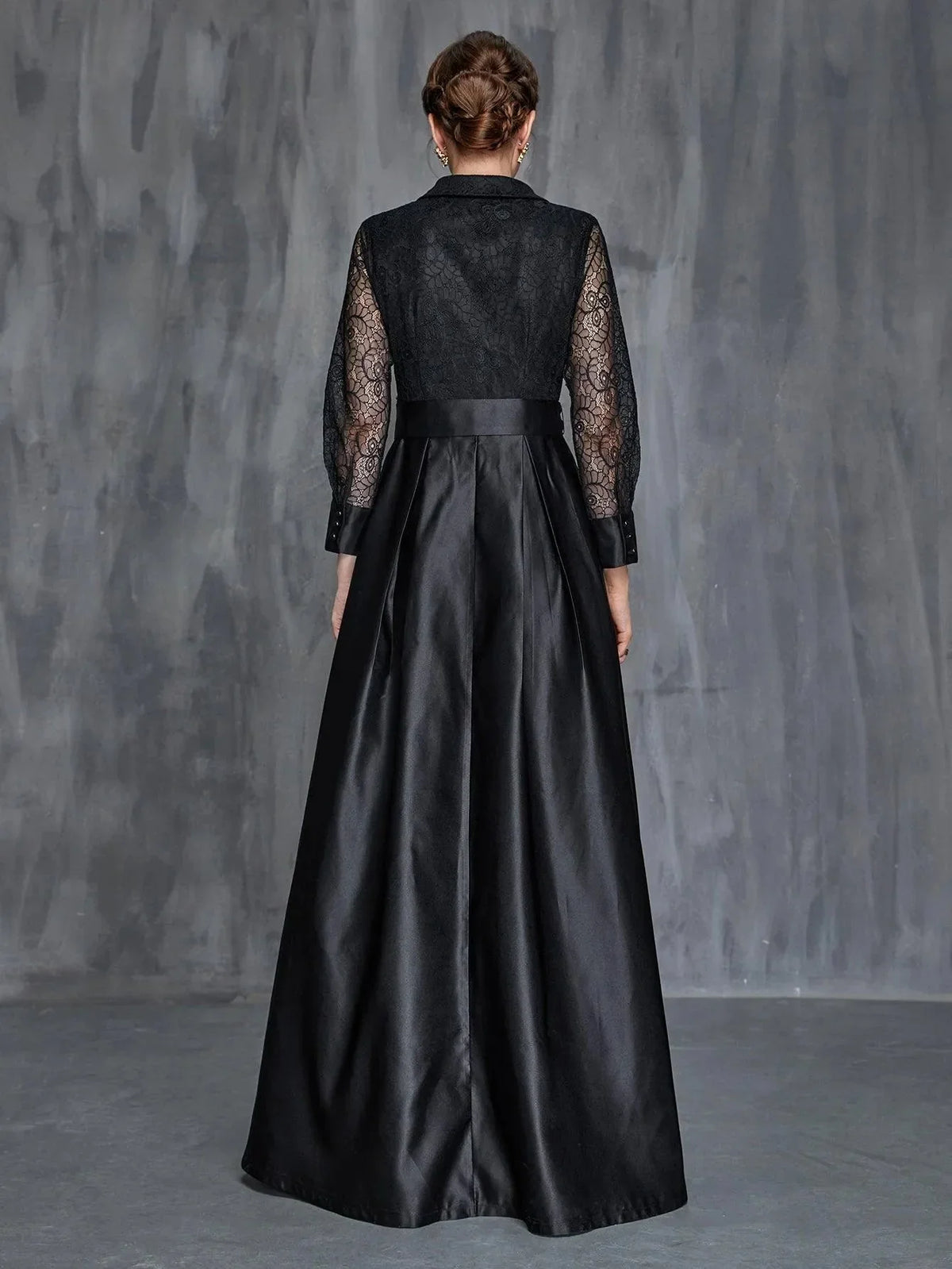 Modern A-Line Shirt Collar Long Sleeve Floor-Length Prom Dress