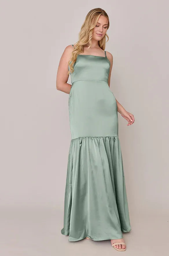 Modern A-Line Spaghetti Straps Sleeveless Satin Floor-Length Prom Dress