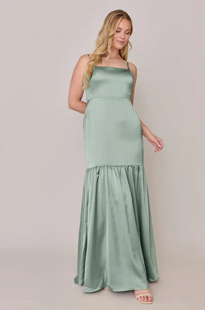 Modern A-Line Spaghetti Straps Sleeveless Satin Floor-Length Prom Dress