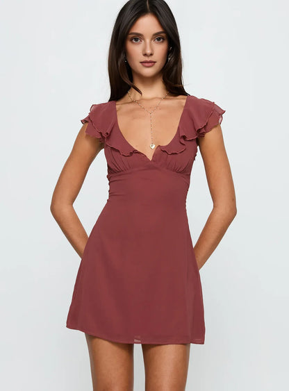 Modern A-Line V Neck Flutter Sleeve Side Zip Short-Mini Homecoming Dress