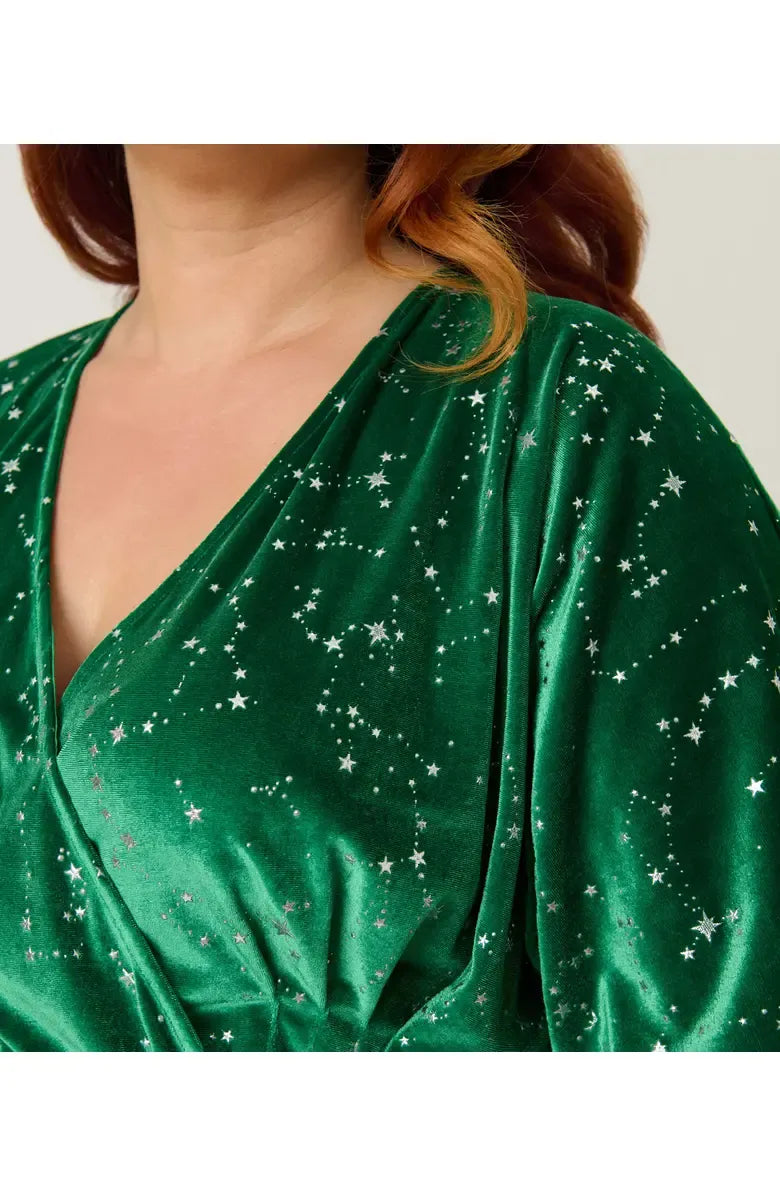 Modern A-Line V Neck Short Sleeve Velvet Ankle-Length Plus Size Prom Dress