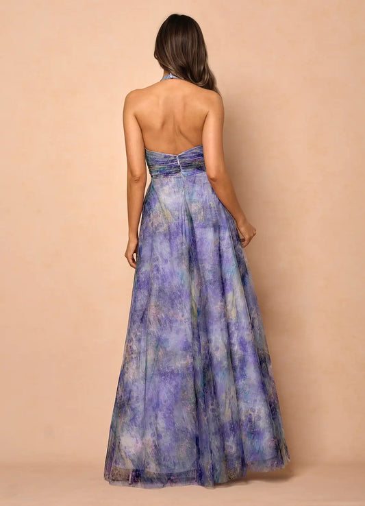 Modern A-Line V Neck Sleeveless Backless Floor-Length Evening Dress