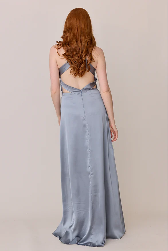 Modern A-Line V Neck Sleeveless Satin Floor-Length Prom Dress