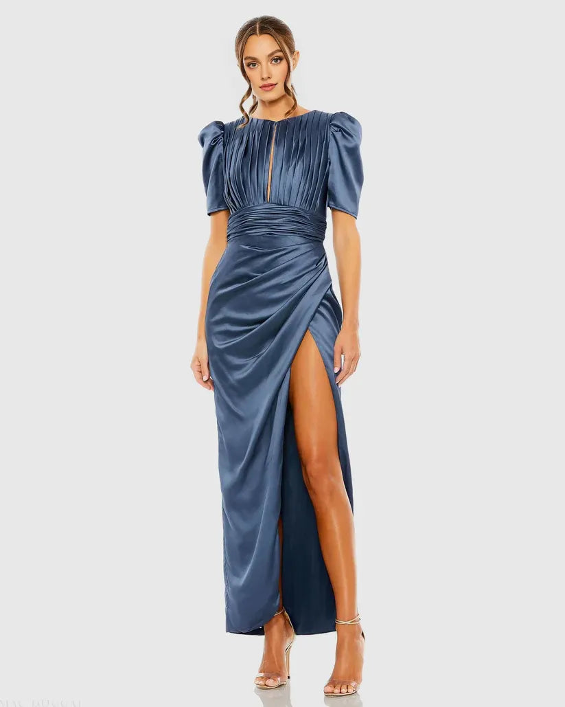 Modern Bodice High Neck Puff Sleeve Zipper Up Ankle-Length Prom Dress