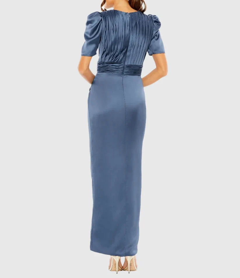 Modern Bodice High Neck Puff Sleeve Zipper Up Ankle-Length Prom Dress