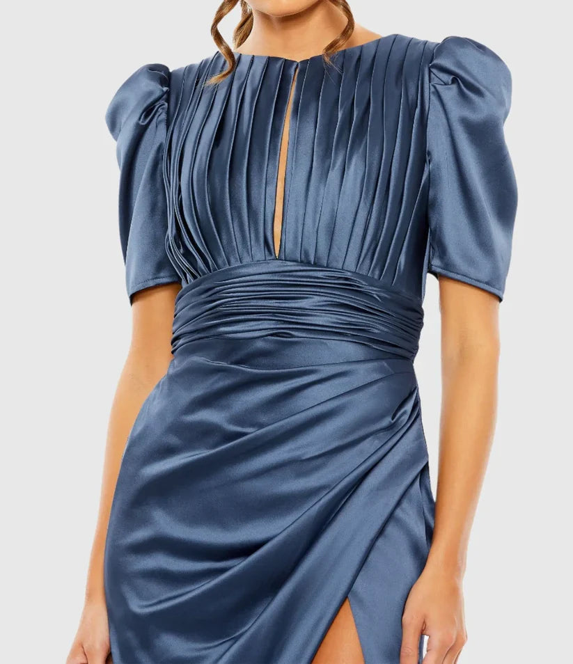 Modern Bodice High Neck Puff Sleeve Zipper Up Ankle-Length Prom Dress
