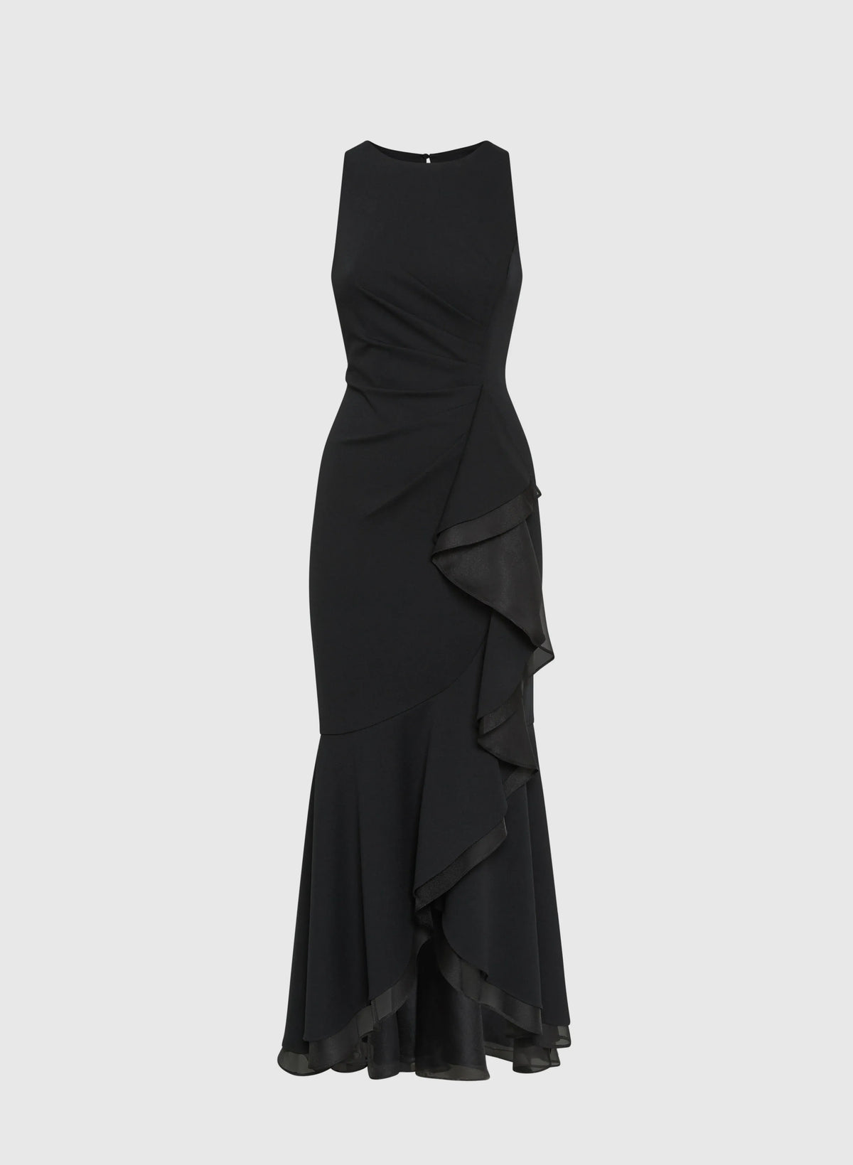 Modern Fitted Boat-Neck Sleeveless Keyhole Back Floor-Length Prom Dress