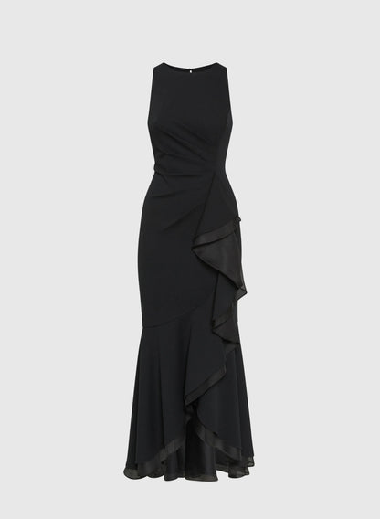 Modern Fitted Boat-Neck Sleeveless Keyhole Back Floor-Length Prom Dress