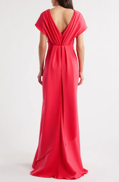 Modern Fitted V Neck Flutter Sleeve Backless Floor-Length Prom Dress