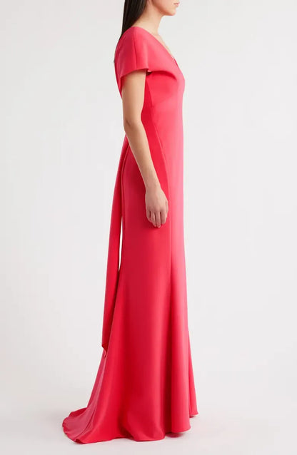 Modern Fitted V Neck Flutter Sleeve Backless Floor-Length Prom Dress