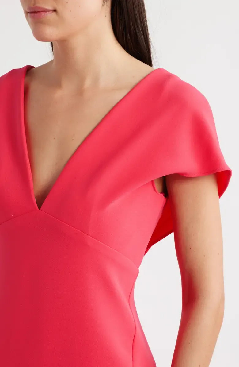 Modern Fitted V Neck Flutter Sleeve Backless Floor-Length Prom Dress