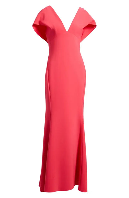 Modern Fitted V Neck Flutter Sleeve Backless Floor-Length Prom Dress