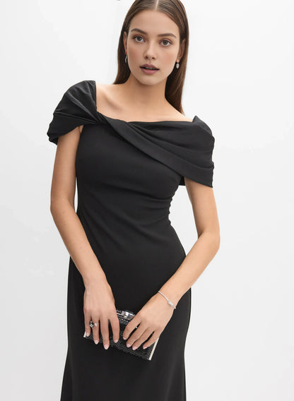Modern Mermaid Asymmetrical-Neck Cap Sleeve Zipper Up Floor-Length Prom Dress