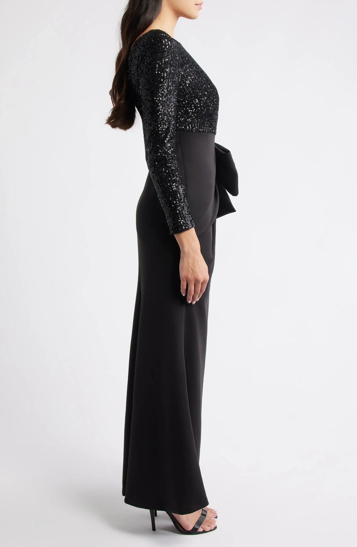 Modern Mermaid Boat Neck Long Sleeve Sequin Floor-Length Prom Dress