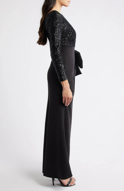 Modern Mermaid Boat Neck Long Sleeve Sequin Floor-Length Prom Dress