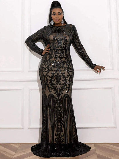 Modern Mermaid High Neck Long Sleeve Zipper Up Sweep/Brush Train Plus Size Prom Dress