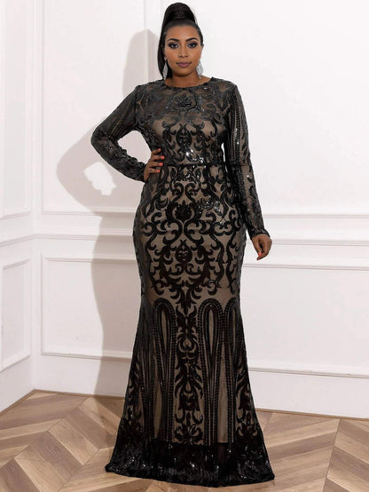 Modern Mermaid High Neck Long Sleeve Zipper Up Sweep/Brush Train Plus Size Prom Dress