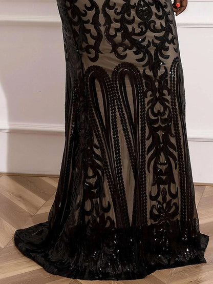 Modern Mermaid High Neck Long Sleeve Zipper Up Sweep/Brush Train Plus Size Prom Dress