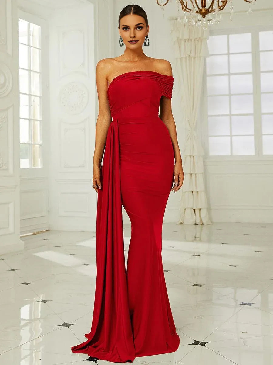 Modern Mermaid Off the Shoulder Sleeveless Backless Floor-Length Prom Dress